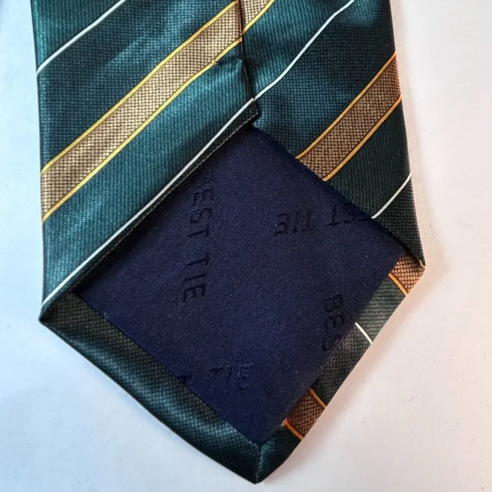 Boss Hugo Boss Men's Green Gold Diagonal Stripe 100% Silk Tie